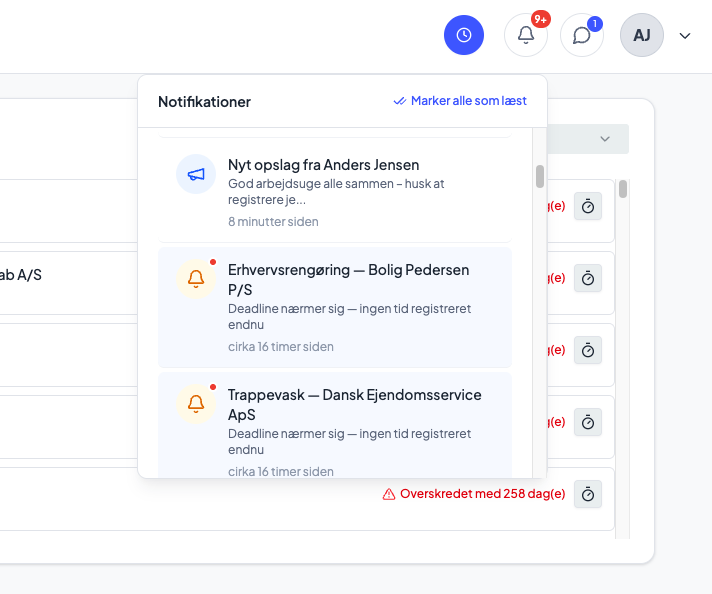Notifikationer i Servicedrift med deadline- og opslagspåmindelser