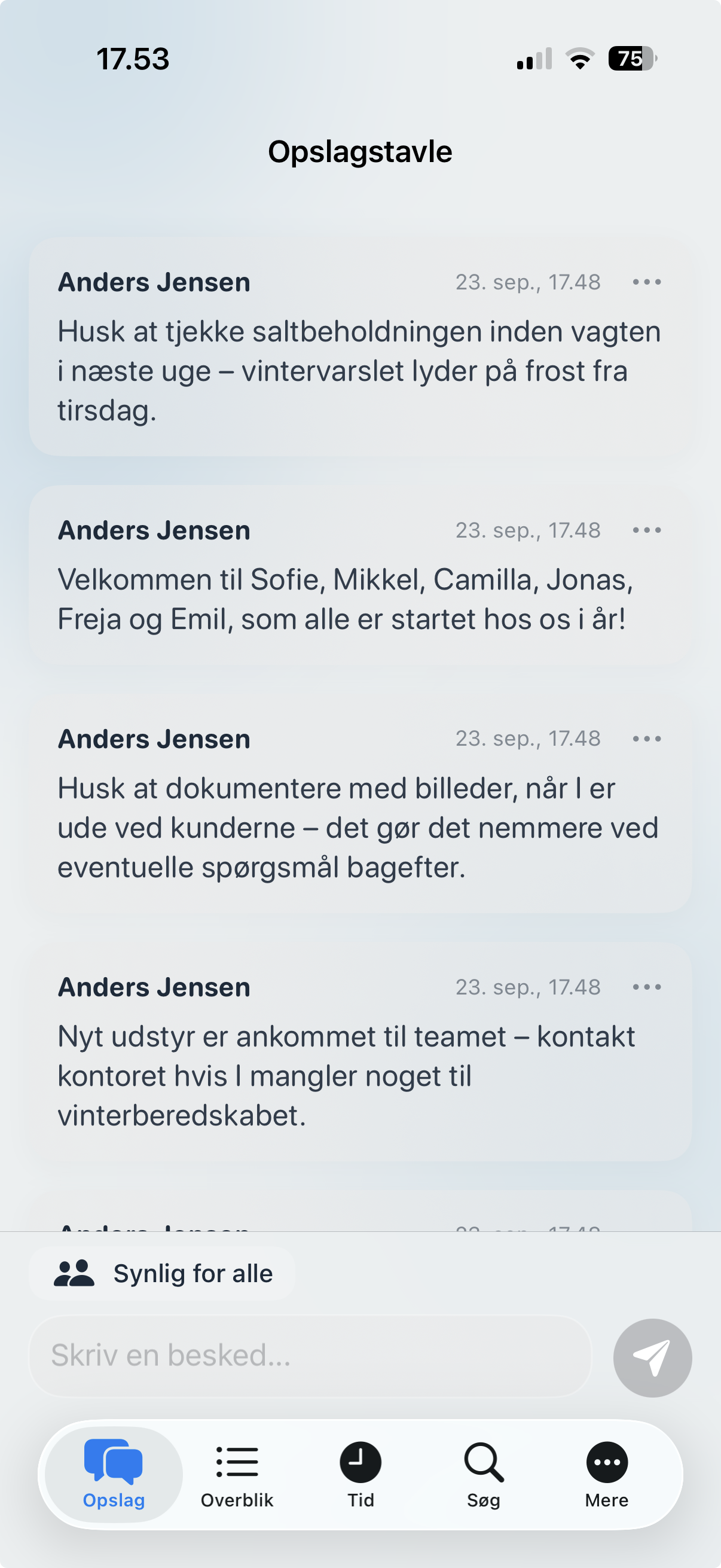 Opslagstavle i Servicedrift-appen på iOS