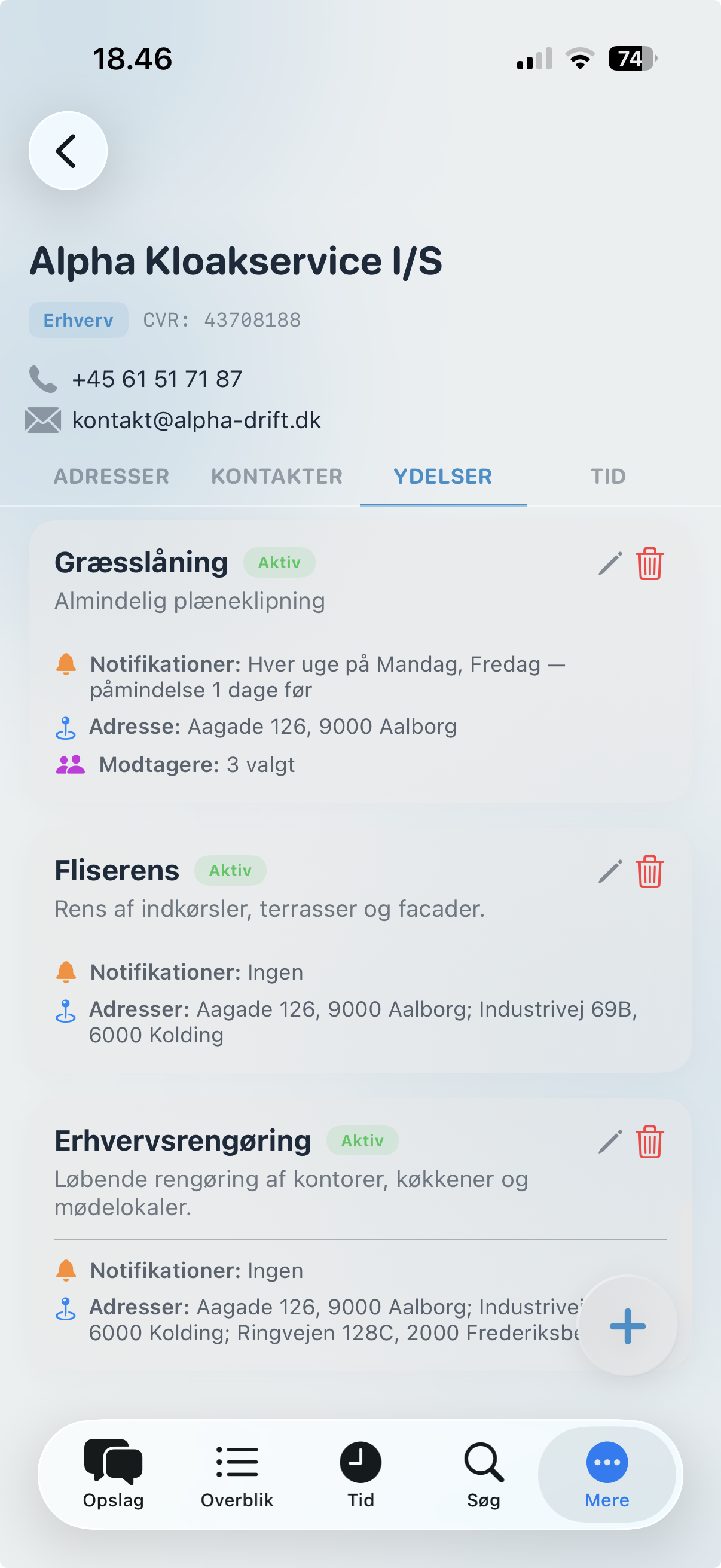 Serviceydelser i Servicedrift-appen på iOS