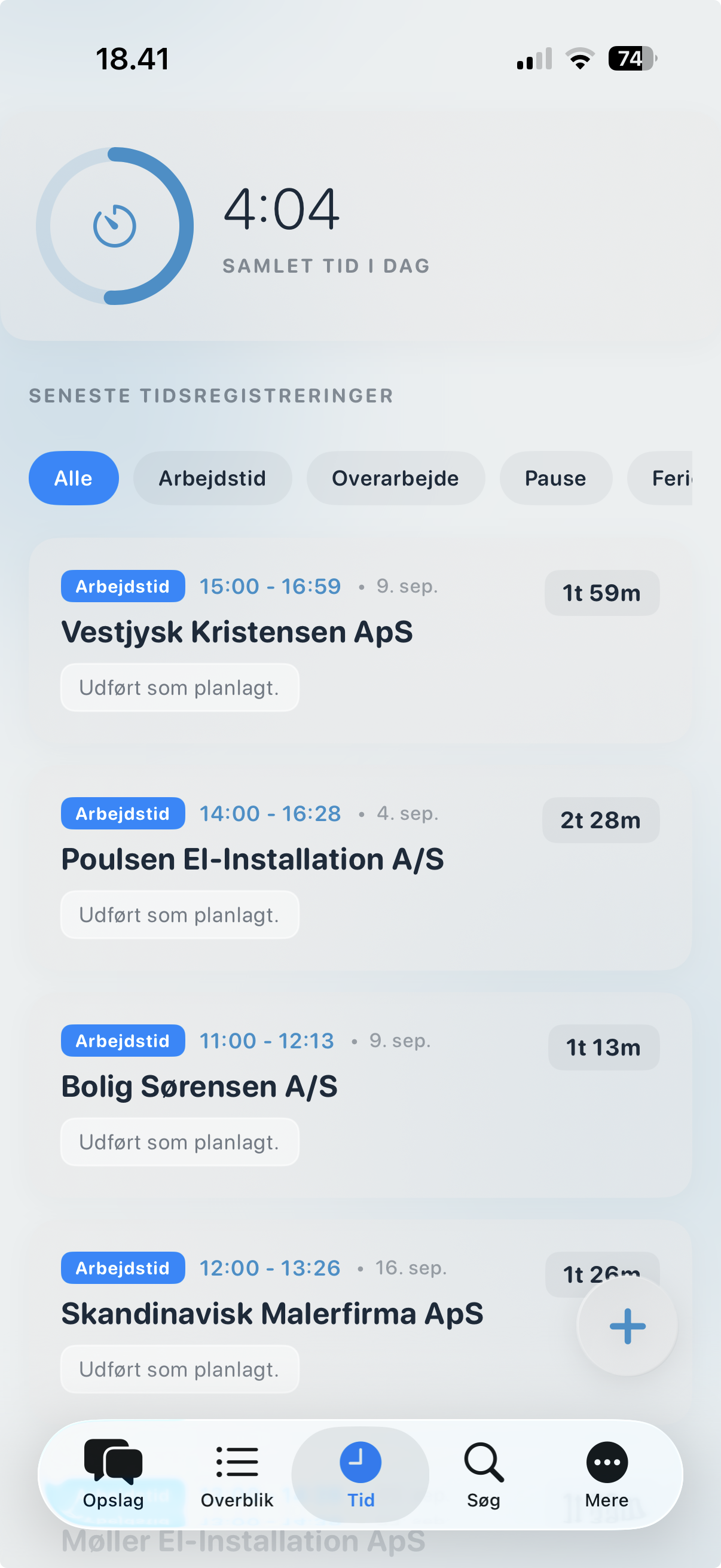 Tidsregistrering i Servicedrift-appen på iOS