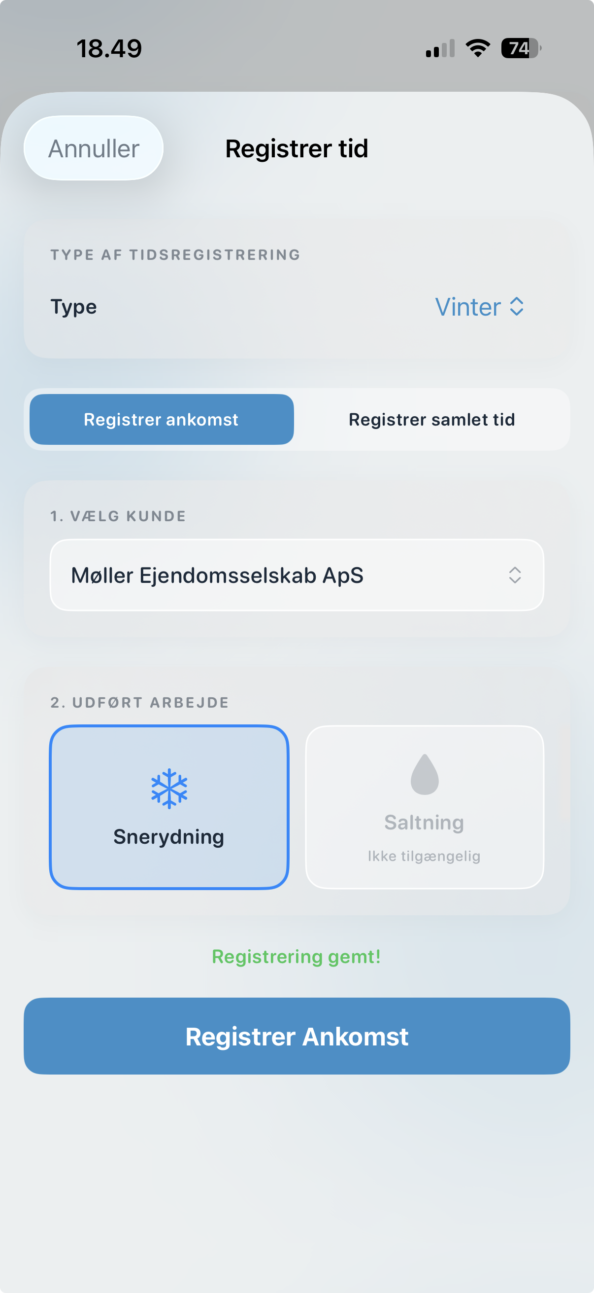 Registrering af snerydning i Servicedrift-appen på iOS